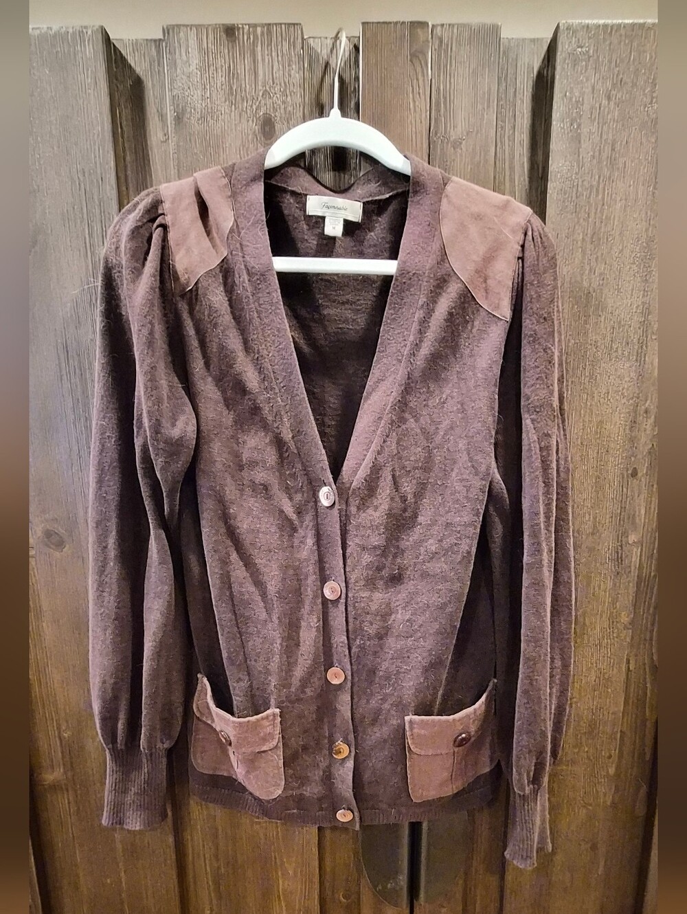 Facconable Brown Button-Front Cardigan.